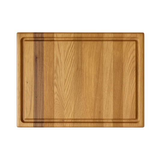 Håndlavet skærebræt i egetræ med valnødsdetalje – laves på bestilling